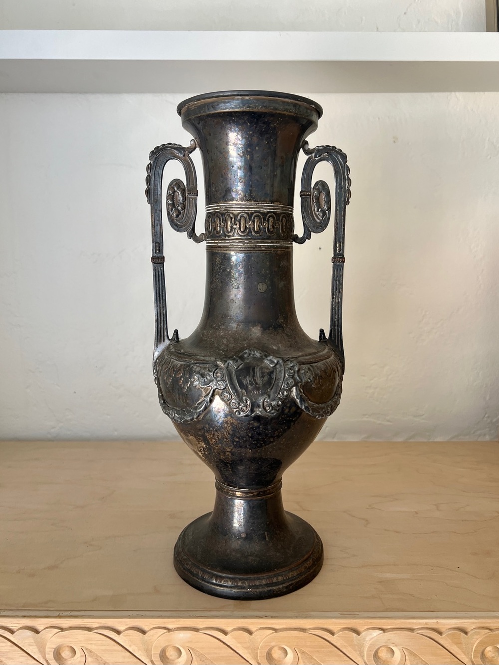 Large Tall Rare Antique Ornate Silver Plate Trophy Cup Handles Engraved AM 1914